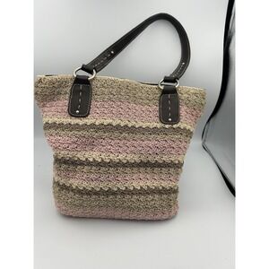 Crochet Purse Pink Tan and Ivory Boho Style Heavy Knit